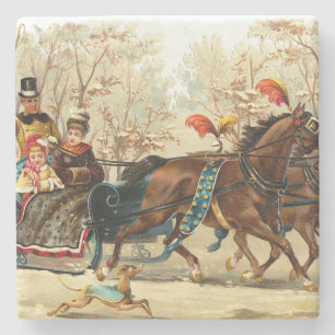 Vintage Weihnachts-Schlittenfahrt Steinuntersetzer