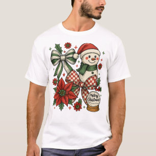 Vintage Weihnachts-Schneemann Coquette-Bogen-Weihn T-Shirt