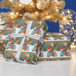 Vintage-Weihnachts-Schneemann-Fliesen-Party Geschenkpapier