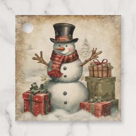 Vintage-Weihnachts-Schneemann Geschenkanhänger (Vorderseite)