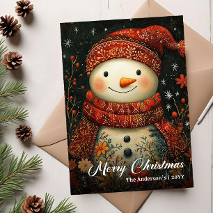 Vintage-Weihnachts-Schneemann-Grußkartenvorlage Feiertagskarte