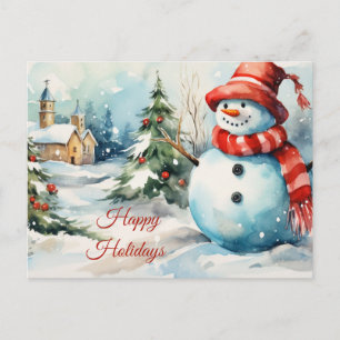 Vintage-Weihnachts-Schneemann-Illustration Feiertagspostkarte