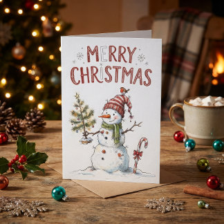 Vintage-Weihnachts-Schneemann-Wasserfarbe-rustikal Karte