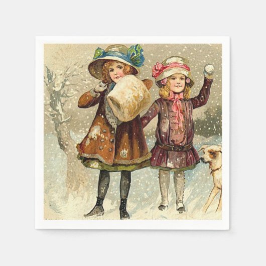 Vintage Weihnachts-Scne Holiday Papier Servietten (Vorderseite)