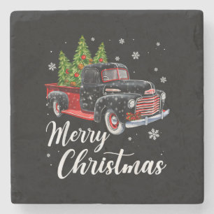 Vintage Weihnachts Shirt Tree auf Autos roter LKW Steinuntersetzer