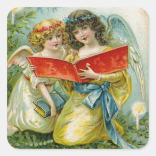 Vintage Weihnachts singende Engel Quadratischer Aufkleber