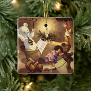 Vintage-Weihnachts-Spielzeug, tanzende Puppen, Ted Keramikornament