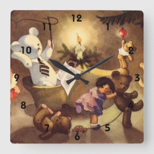Vintage-Weihnachts-Spielzeug, tanzende Puppen, Ted Quadratische Wanduhr