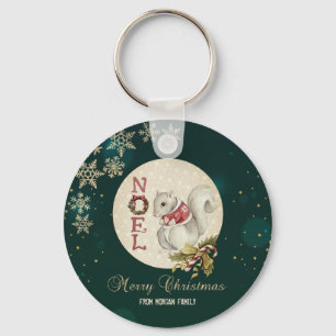 Vintage Weihnachts-Squirrel, Schneeflocken Schlüsselanhänger