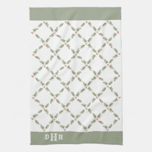 Vintage Weihnachts-Stechpalme mit Monogramm in Grü Geschirrtuch