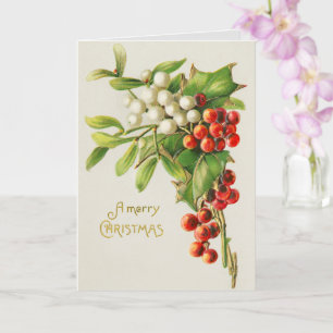 Vintage-Weihnachts-Stechpalmen-Druckkarte Karte
