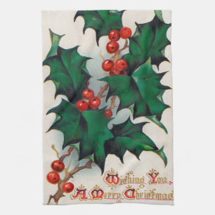 Vintage-Weihnachts-Stechpalmen-Küchentuch Handtuch