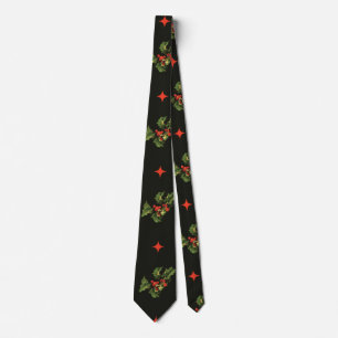 Vintage Weihnachts-Stechpalmenblätter und Sterne M Krawatte