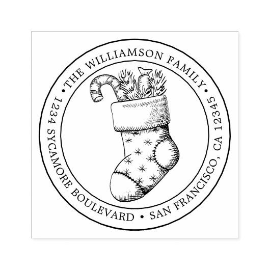 Vintage Weihnachts Strumpf Runde Rücksendeadresse Gummistempel (Prägung)
