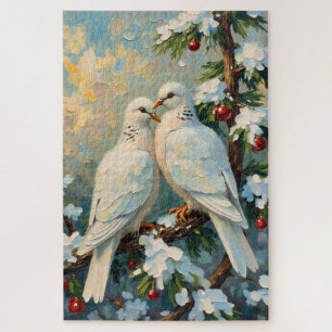 Vintage-Weihnachts-Tauben auf schneebedecktem Imme Puzzle