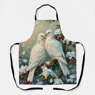 Vintage-Weihnachts-Tauben auf schneebedecktem Imme Schürze