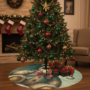 Vintage Weihnachts-Teddybär Polyester Weihnachtsbaumdecke