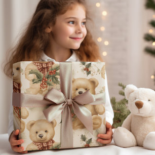 Vintage-Weihnachts-Teddybären  Geschenkpapier