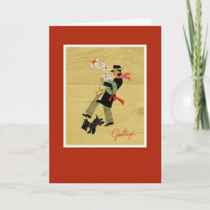Vintage Weihnachts-Terrier-Hund Feiertagskarte
