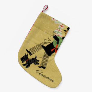 Vintage Weihnachts-Terrier-Hund und Mann personali Kleiner Weihnachtsstrumpf