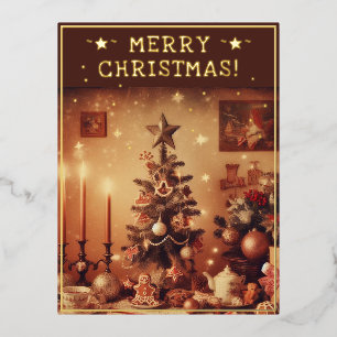 Vintage Weihnachts Thema Grüße Rustikale Bäume Bil Folien Feiertagspostkarte