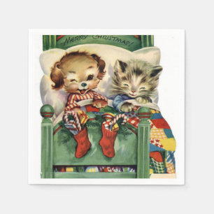 Vintage Weihnachts-Tiere Feiertags-Papier Serviett Serviette