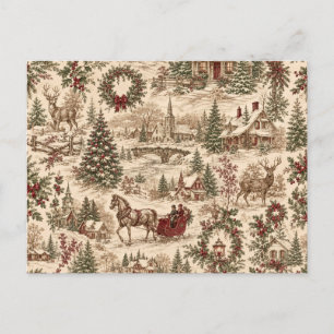 Vintage-Weihnachts-Toile-Geschenkpapier Hirsche Feiertagspostkarte