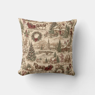 Vintage-Weihnachts-Toile-Geschenkpapier   Hirsche  Kissen