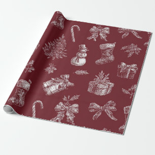 Vintage-Weihnachts-Toile Scharlachrot Weiß Feierta Geschenkpapier