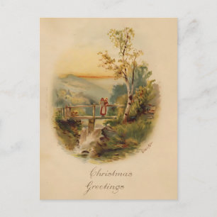 Vintage Weihnachts-Wasserfarbe   Birkenbaum & Brüc Postkarte