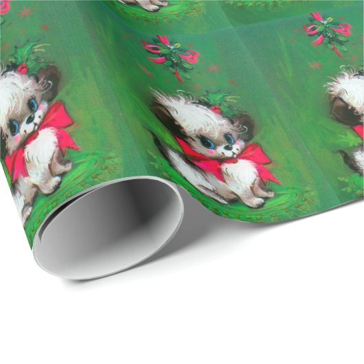 Vintage Weihnachts Welpe Holiday Packung Geschenkpapier (Rolleneckpunkt)