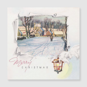 Vintage Weihnachts-Winterlandschaft Magnetkarte