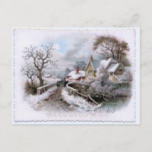 Vintage Weihnachts-Winterszene Feiertagspostkarte