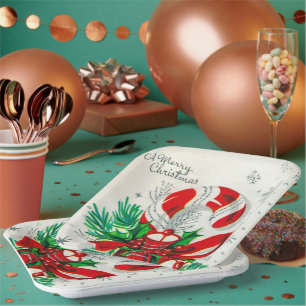 Vintage Weihnachts-Zuckerstangen-Retro-Party-Telle Pappteller