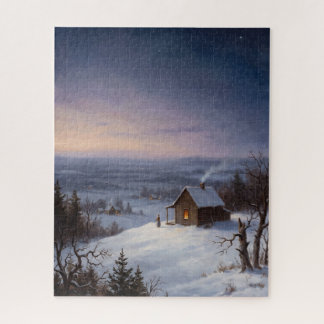 Vintage-Weihnachtsabend-Hütten-Ölgemälde aus den 1 Puzzle