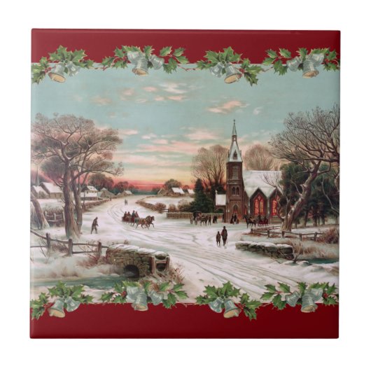 Vintage-Weihnachtsabend-Kachel Fliese (Vorderseite)