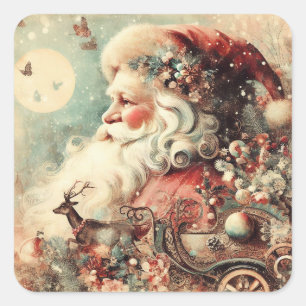 Vintage-Weihnachtsaufkleber Quadratischer Aufkleber