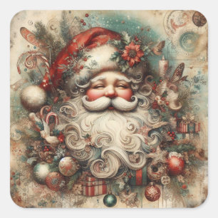 Vintage-Weihnachtsaufkleber Quadratischer Aufkleber