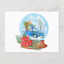 Vintage Weihnachtsauto, Poinsettia-Schneekugel