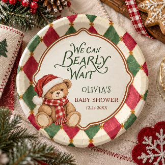 Vintage-Weihnachtsbär Elegante Babyparty Pappteller