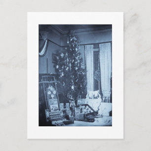 Vintage-Weihnachtsbaum am Weihnachtsmorgen Feiertagspostkarte