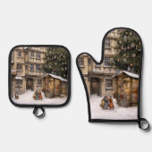 Vintage Weihnachtsbaum-Ansammlung Ofenhandschuh & Topflappen-Set (Vorderseite)