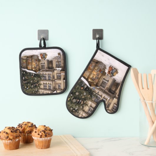 Vintage Weihnachtsbaum-Ansammlung Ofenhandschuh & Topflappen-Set (Insitu (Hängend))