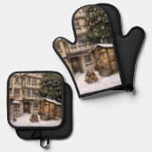 Vintage Weihnachtsbaum-Ansammlung Ofenhandschuh & Topflappen-Set (Vorderseite/Rückseite)