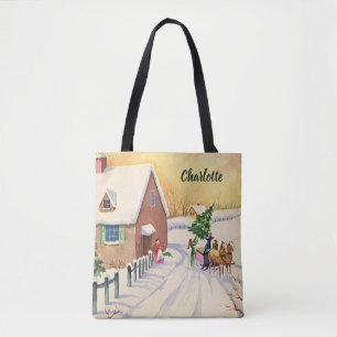 Vintage-Weihnachtsbaum auf einer schneebedeckten W Tasche