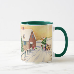 Vintage-Weihnachtsbaum auf einer schneebedeckten W Tasse