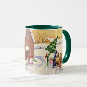 Vintage-Weihnachtsbaum auf einer verschneiten Wint Tasse