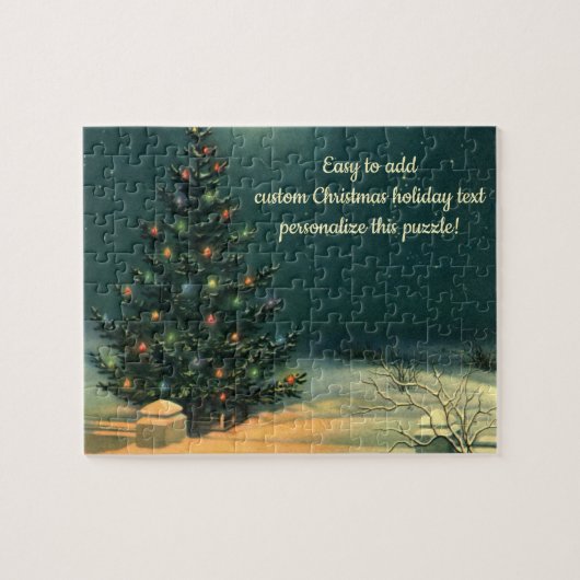 Vintage-Weihnachtsbaum bei Nacht mit Lichtern und  Puzzle (Horizontal)