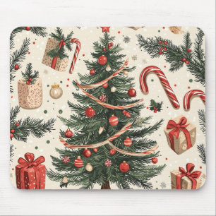 Vintage-Weihnachtsbaum Creme Rot Grün Toile Mousepad