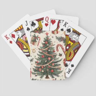 Vintage-Weihnachtsbaum Creme Rot Grün Toile Spielkarten